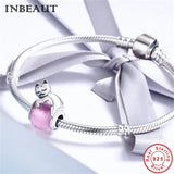925 Silver Pink Zircon Sleeping Kitten Charm Bracelet