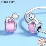 925 Silver Pink Zircon Sleeping Kitten Charm Bracelet