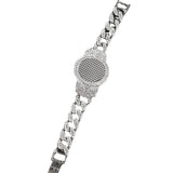 CZ Silver Watch Look Heavy Cuban Chain Bracelet