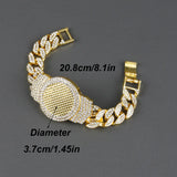 CZ Silver Watch Look Heavy Cuban Chain Bracelet