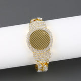 CZ Silver Watch Look Heavy Cuban Chain Bracelet
