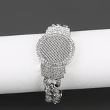 CZ Silver Watch Look Heavy Cuban Chain Bracelet
