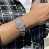CZ Silver Watch Look Heavy Cuban Chain Bracelet