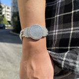 CZ Silver Watch Look Heavy Cuban Chain Bracelet