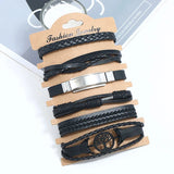 Vintage Wrap Bracelet Set Retro Cow Leather Strap Punk Bracelet Men