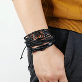 Vintage Wrap Bracelet Set Retro Cow Leather Strap Punk Bracelet Men