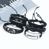 Vintage Wrap Bracelet Set Retro Cow Leather Strap Punk Bracelet Men