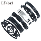Vintage Wrap Bracelet Set Retro Cow Leather Strap Punk Bracelet Men