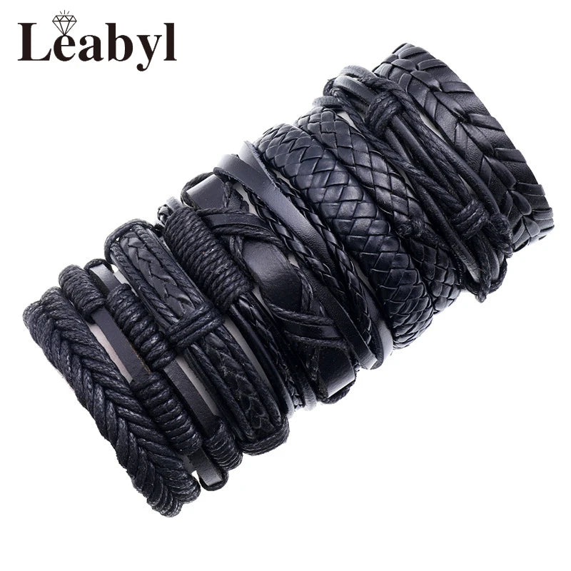 Leabyl Vintage DIY Bracelet Set - Men's Multilayer Leather Wrap