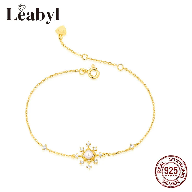 Leabyl 925 Silver Flower Pearl Charm Bracelet for Women