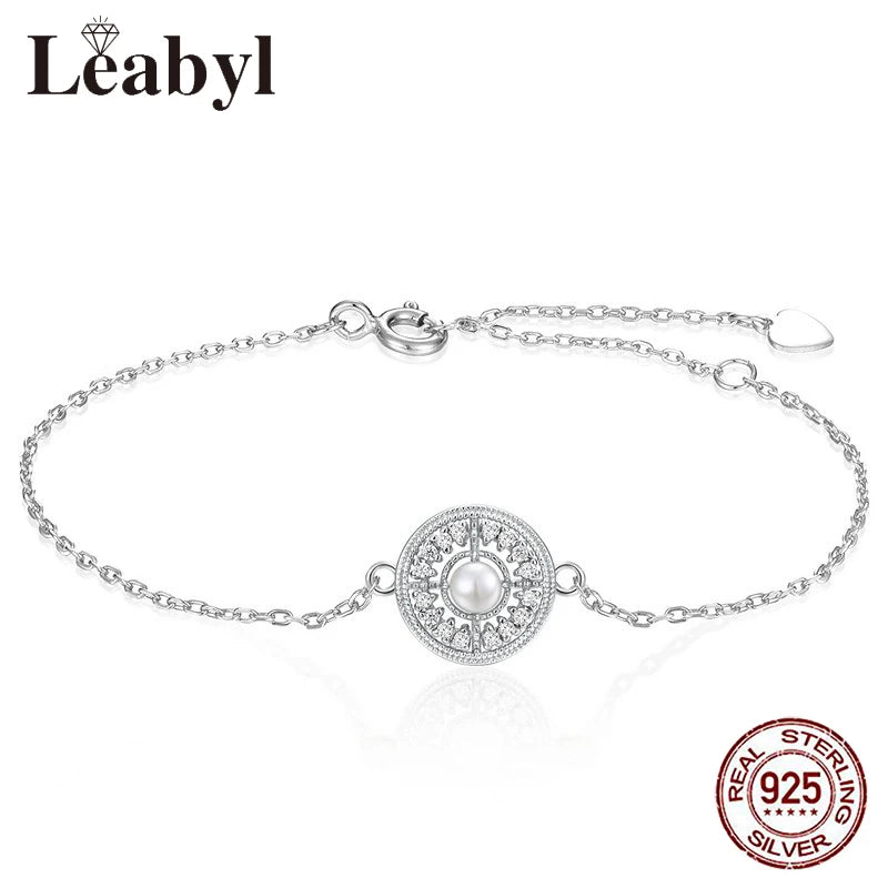 Zircon Pearl Charm Bracelet 925 Sterling Silver Chain Link