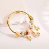 Leabyl Star Moon Charm Cuff Bracelet Stainless Steel Bangle