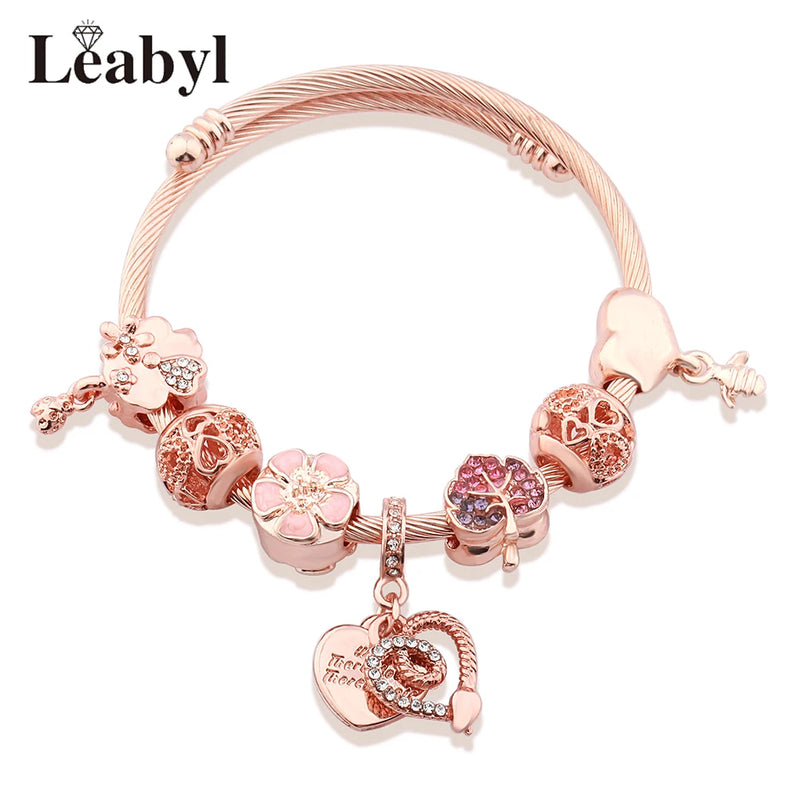 Leabyl Star Moon Charm Cuff Bracelet Stainless Steel Bangle