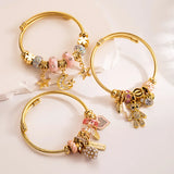 Leabyl Star Moon Charm Cuff Bracelet Stainless Steel Bangle