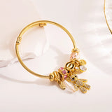 Leabyl Star Moon Charm Cuff Bracelet Stainless Steel Bangle