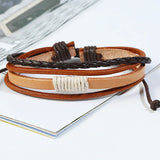 Leabyl Vintage Series Braided Leather Bracelet Men Light Brown 6 Pcs Set