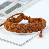 Leabyl Vintage Series Braided Leather Bracelet Men Light Brown 6 Pcs Set