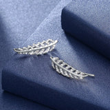 925 Sterling Silver Leaf Earrings Cuff Studs