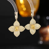 Leaf Flower 925 Silver Earrings Cubic Zirconia Wedding Jewelry
