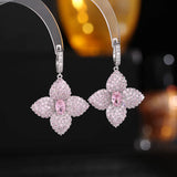 Leaf Flower 925 Silver Earrings Cubic Zirconia Wedding Jewelry