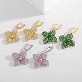 Leaf Flower 925 Silver Earrings Cubic Zirconia Wedding Jewelry
