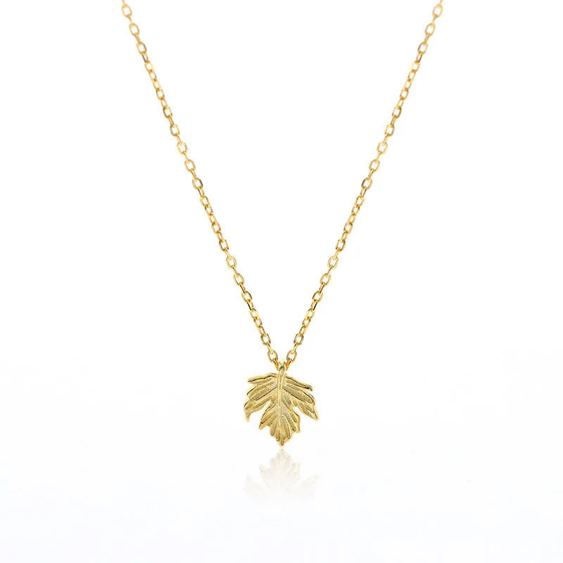 Leaf Pendant Necklace 925 Sterling Silver Chain Maple Leaf Women Jewelry