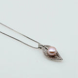 Leaf Pendant Necklace Round Natural Freshwater Pearl Women's Silver Pendant Neck
