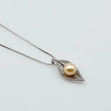 Leaf Pendant Necklace Round Natural Freshwater Pearl Women's Silver Pendant Neck