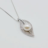 Leaf Pendant Necklace Round Natural Freshwater Pearl Women's Silver Pendant Neck