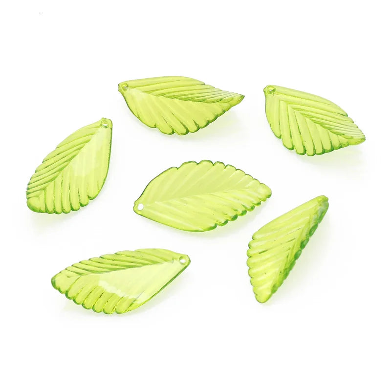 Green Acrylic Leaf Pendants 30/60pcs Necklaces DIY Jewelry Beads