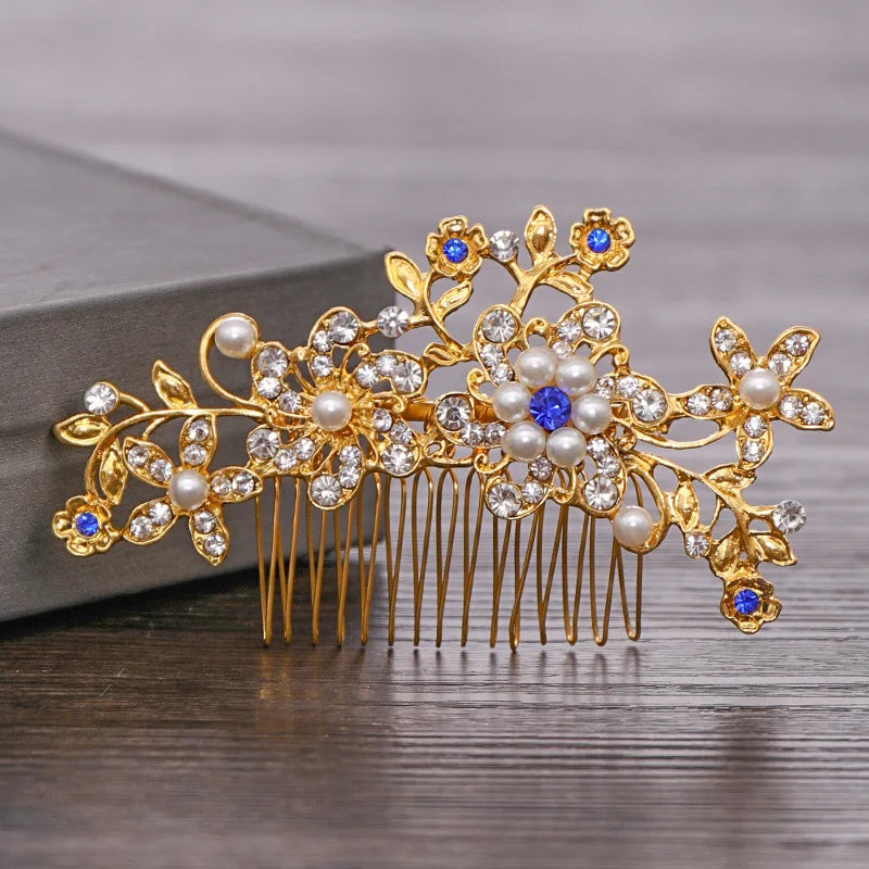 Leaf Rhinestone Pearl Flower Hair Comb Wedding Hair Accessories