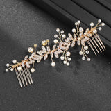 Leaf Rhinestone Pearl Flower Hair Comb Wedding Hair Accessories