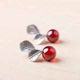 Leaf S925 Sterling Silver Earrings Spring Red Pearl Folk Earrings