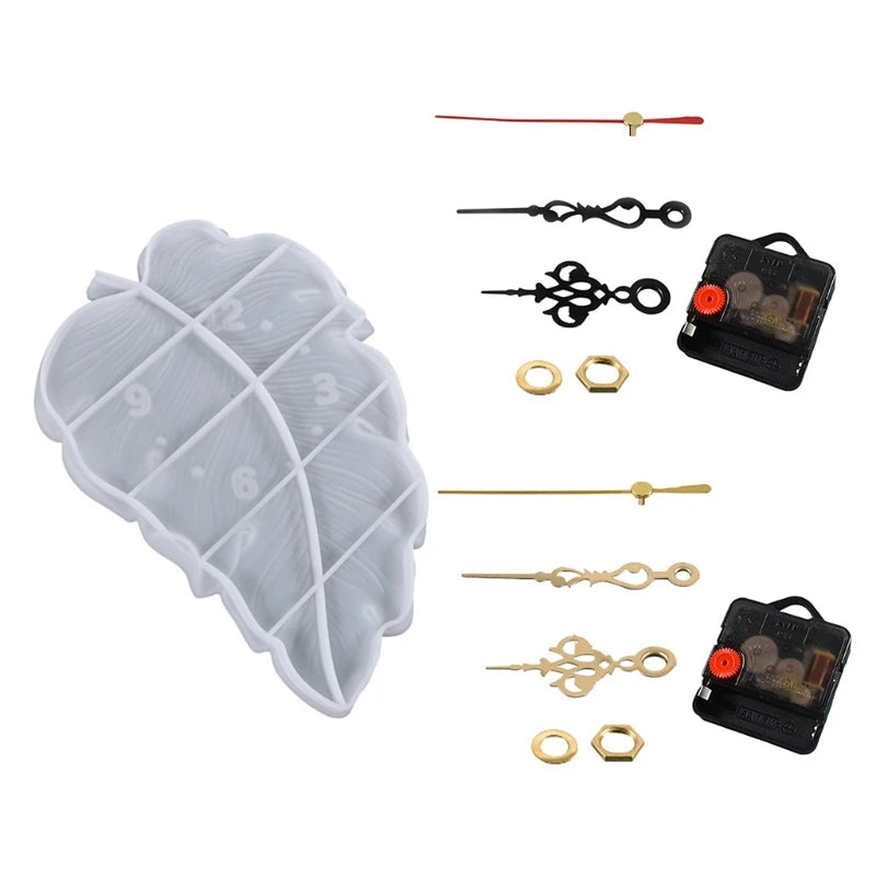 Leaf Shaped Clock Epoxy Resin Mold Wall Hanging Clocks Silicone Mould DIY