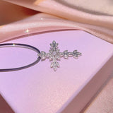 Leaf Shaped Zirconia Cross Charm Pendant Necklace