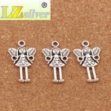25Pcs Leaf Wing Heart Angel Girl Charm Beads Zinc Alloy Pendants DIY 25.1x14.7mm