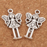 25Pcs Leaf Wing Heart Angel Girl Charm Beads Zinc Alloy Pendants DIY 25.1x14.7mm