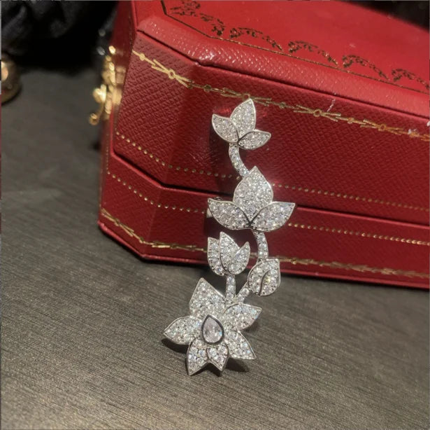 Leaf Flower Earrings Sweet Left Ear Single S925 Silver Needle Side Ear