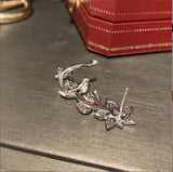 Leaf Flower Earrings Sweet Left Ear Single S925 Silver Needle Side Ear
