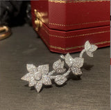 Leaf Flower Earrings Sweet Left Ear Single S925 Silver Needle Side Ear