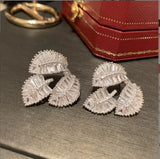 Leaf Love Earrings Zircon S925 Silver Hollow Temptation