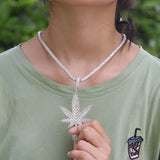 Leaf Pendant Necklace in Silver Tone with Cubic Zirconia
