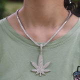 Leaf Pendant Necklace in Silver Tone with Cubic Zirconia