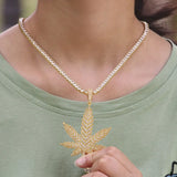 Leaf Pendant Necklace in Silver Tone with Cubic Zirconia