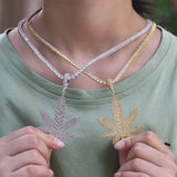 Leaf Pendant Necklace in Silver Tone with Cubic Zirconia
