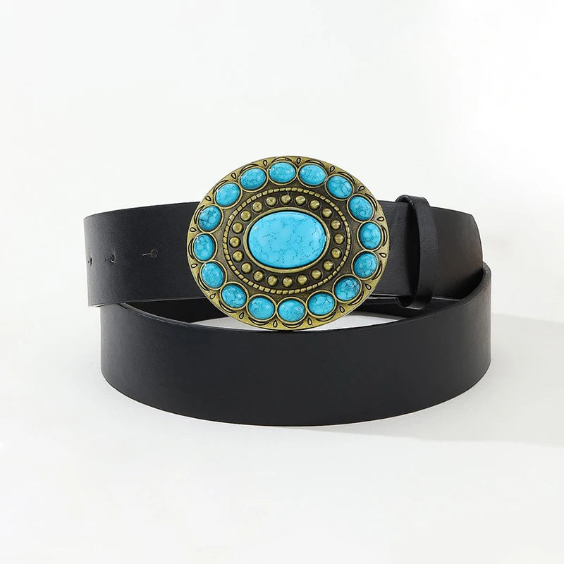 Leather Belt with Rhinestone Buckle Waist Belts for Women