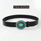 Leather Belt with Rhinestone Buckle Waist Belts for Women