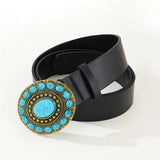 Leather Belt with Rhinestone Buckle Waist Belts for Women