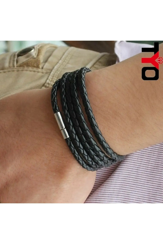 Leather Knitted Long Wrapped Bracelet 92 Cm Men's Jewelry
