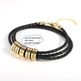 Personalized Leather Bracelet for Men with Engraved Name, Steel Family Bangles